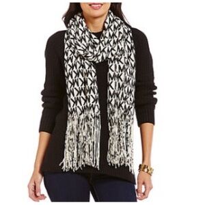 Michael Kors Monogram Fringe Scarf in Black and White